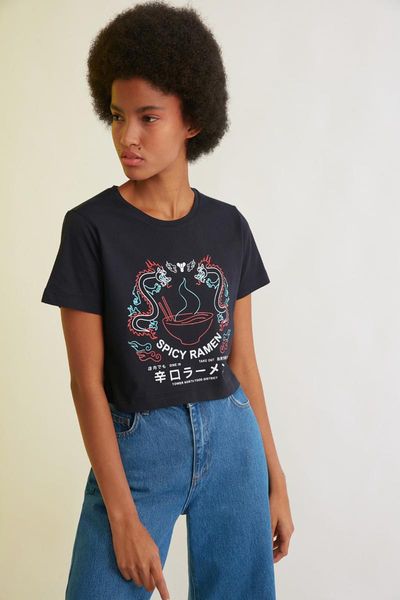 

women's t-shirt trendyol printed crop knitted twoss21ts1188, White