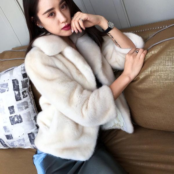 

women's fur & faux 2021 winter imported luxury velvet mink coat full pelt suit collar female short outerwear coats, Black
