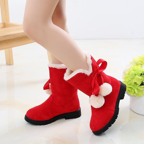 

boots winter children keep warm plush for big girls pink red snow princess shoes 5 6 8 10 to 11 12 13 14 years old, Black;grey