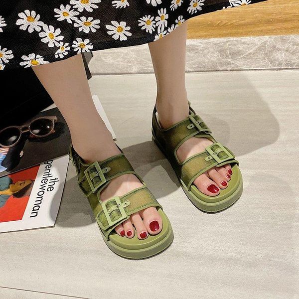 

sandals summer women platform shoes chunky leather outdoor beach women's flat sandalias, Black