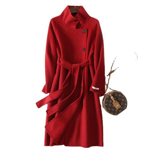 

women's wool & blends shuchan fall clothes for women streetwear long mandarin collar single breasted wide-waisted fashion, Black