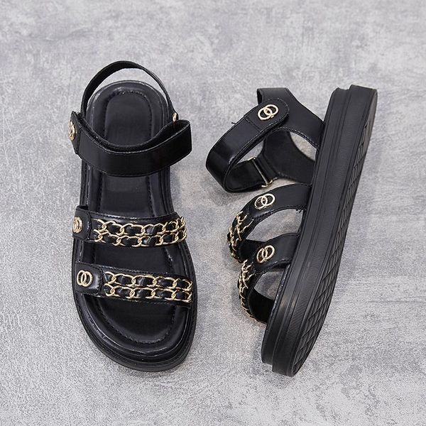 

women sandals soft three color stitching ladies comfortable flat open toe beach shoes woman footwear mu, Black