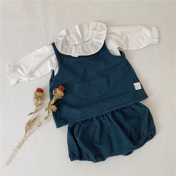 

spring summer baby girls cute 2pcs clothes sets cotton sleeveless vest and shorts infant kids clothing 210508, White