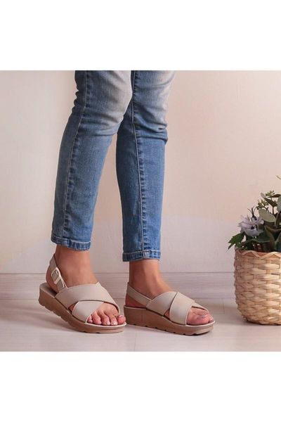 

women's beige faux leather sandals, Black