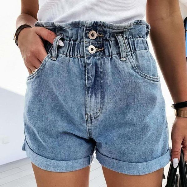 

women's shorts plus size denim 2021 high-waist women adies fashion large elastic waist wide-leg short jeans, White;black