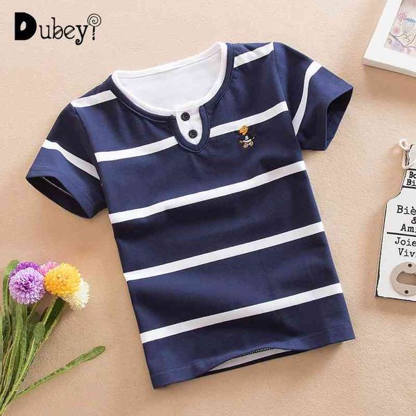 

crew neck shirts kids summer clothes 1-15 year old boys cotton striped casual t shirt teen girls clothing boutique outfits 210529, Blue