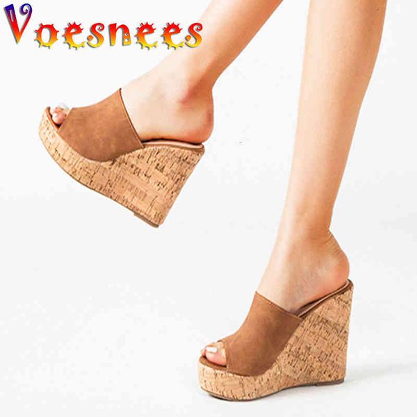 

sandals women summer slipper shoes comfortable superfine fibre vamp peep toe 2021 11cm wedges high-heel big size 36-43 pkhj, Black