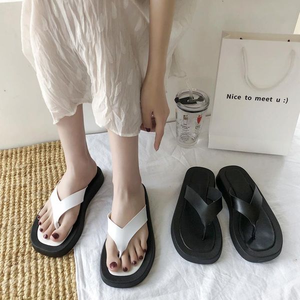 

slippers summer flip flops outdoor women fashion thick bottom sandals flat heel casual vacation beach shoes zapatos mujer, Black