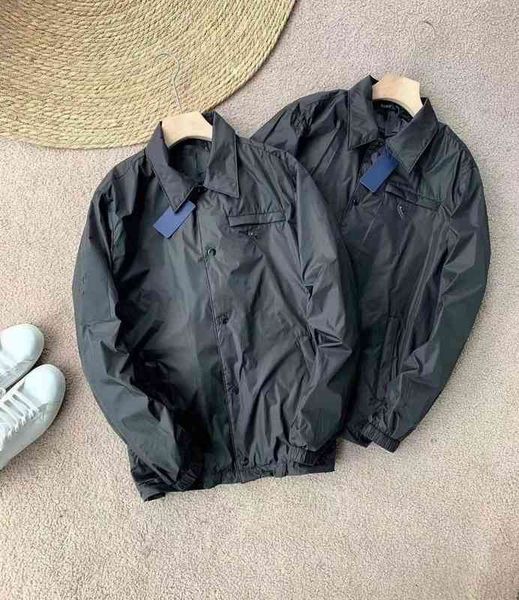 

vintage new pr triangular metal label simple fashion casual snap lapel loose jacket coat men clothing sale, Black;brown