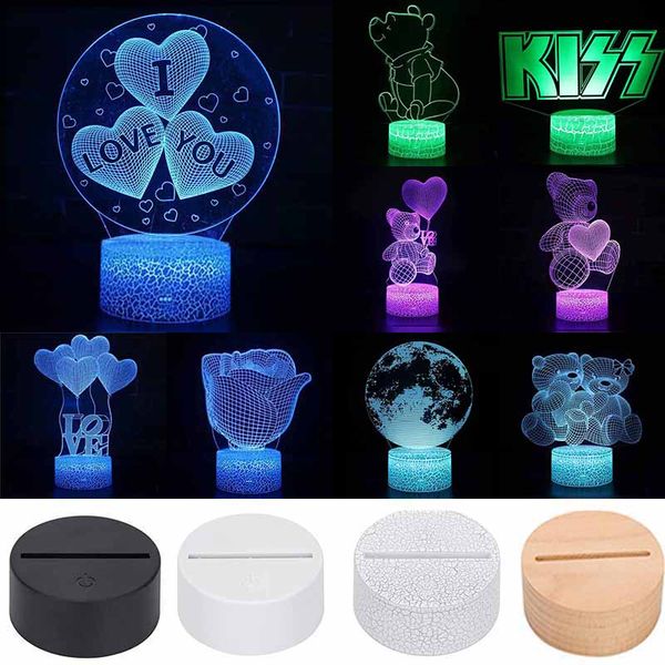 Love Bear Shape 3D LED Night Light Colorful Changing Touch Remote Table Base Lamp Decor Regalo per bambini Compleanno San Valentino