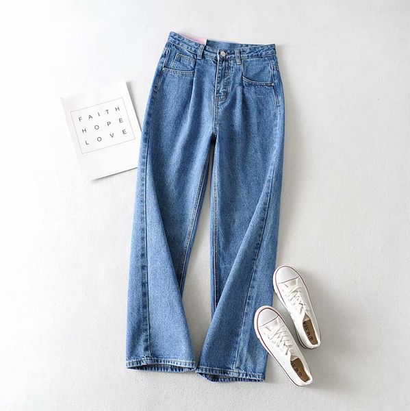 

jeans m5096 - korean women's clothing 2021 spring and autumn versatile high waist thin wide leg pants for women, Blue