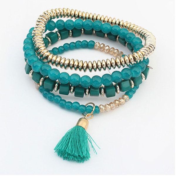 

beaded, strands chukui wholesale multi strand stretch bracelets for women bohemia multilayer tassel charm beads bracelet jewerly 2021, Black