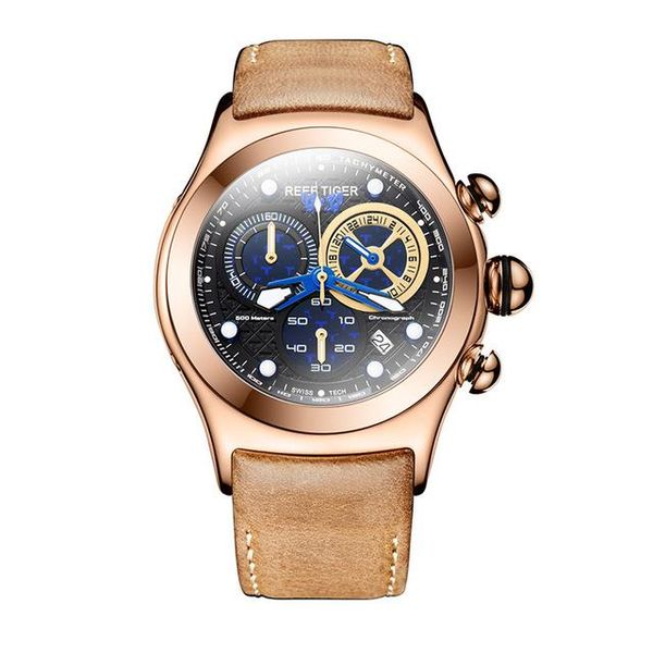

wristwatches reef tiger aurora serier rga782 men chronograph dial sport waterproof fashion quartz wrist watch, Slivery;brown