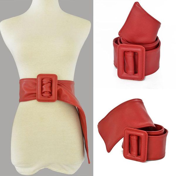 

belts women wide waist long belt rectangle buckle solid color leather big bow pu fashion elegant vintage dress coat sweater decoration, Black;brown