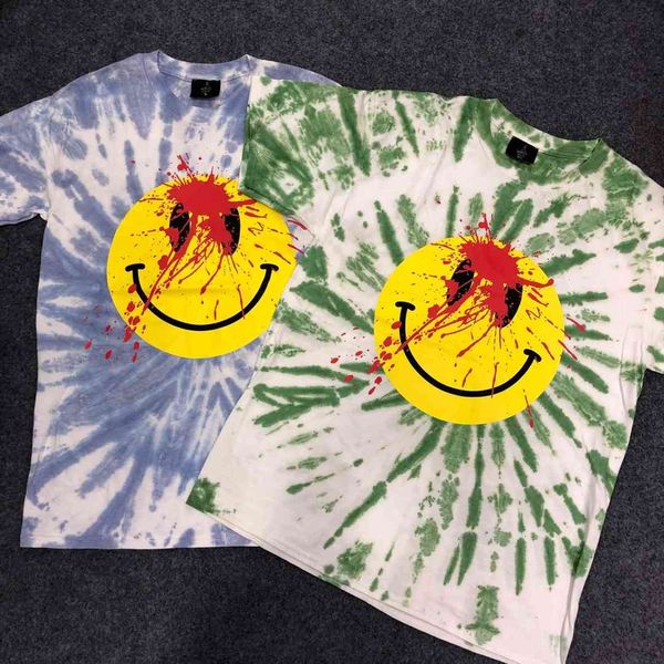 

2021 travis scott tie-dyed blooding smile face printed women shirts tees hiphop streetwear men cotton t shirt for summer, White;black