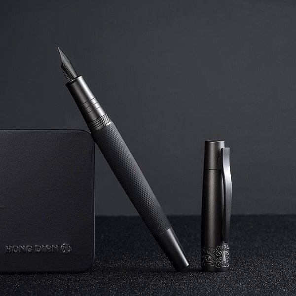 

3pcs hongdian 6013 black metal fountain pen ink titanium ef/f nib gun-black cap clip excellent business gift pens