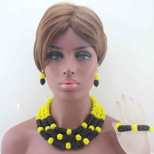 

earrings & necklace yellow and black women costume african beads jewelry set nigerian wedding statement w13604, Silver