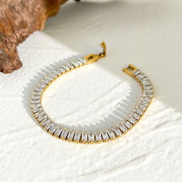 

link, chain monlansher luxurious cubic zirconia bracelet gold color titanium steel bracelets for women minimalist jewelry, Black