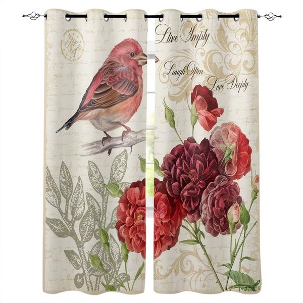 

red bird flower retro window curtains for living room bedroom kitchen modern home decoration drapes blinds curtain &