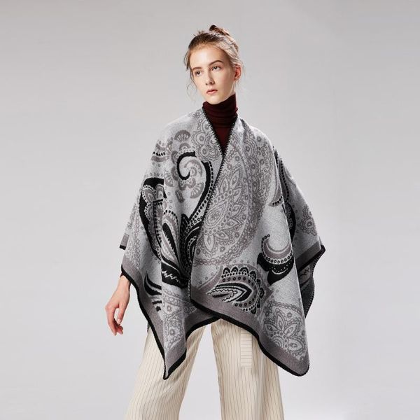 

scarves 2021 design winter warm print ponchos and capes for women oversized shawls wraps cashmere female bufanda, Blue;gray