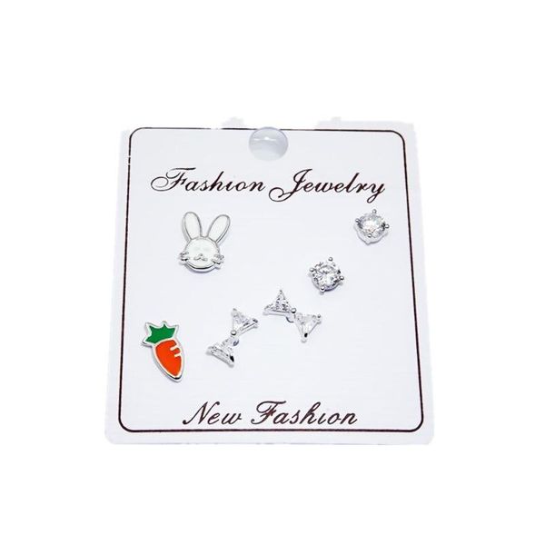 

stud 925 silver needle cute animal carrot bowknot earrings set for women girls female zircon earring wedding, Golden;silver