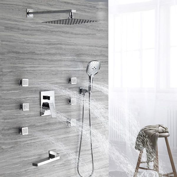 

square shower faucet set ceiling mount rainfall bathroom brass cold and mixer tap bathtub sets