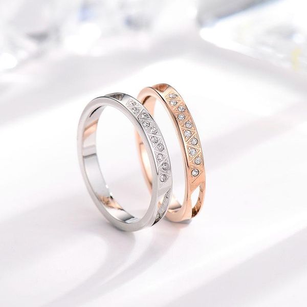 

wedding rings fashion rose gold plated stainless steel for women accessories, simple crystal ring engagement female jewelry 2021 trend, Slivery;golden