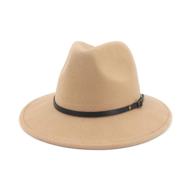 

Unisex Men Women Fedora Hat With Belt Winter Autumn Wool Wide Brim Panama Jazz Hats, Blue;gray