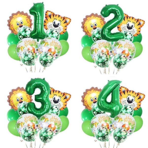 

party decoration green forest tiger lion animal latex balloon set aluminum film digital birthday background decorative modeling