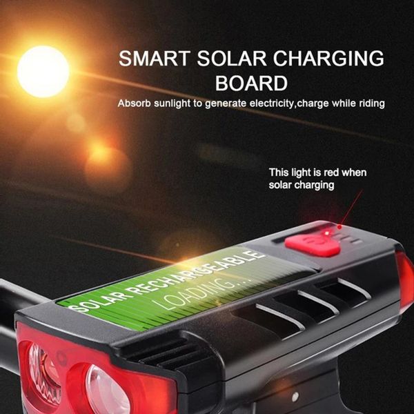 

solar led bicycle light usb rechargeable headlight with horn accessory bike lights