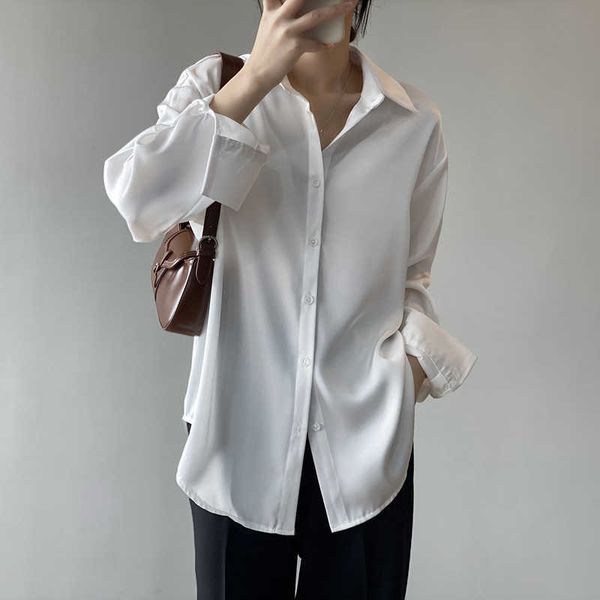 

korean women's shirt chiffon blouses for women long sleeve shirts female white oversize blouse woman fashionable 210604
