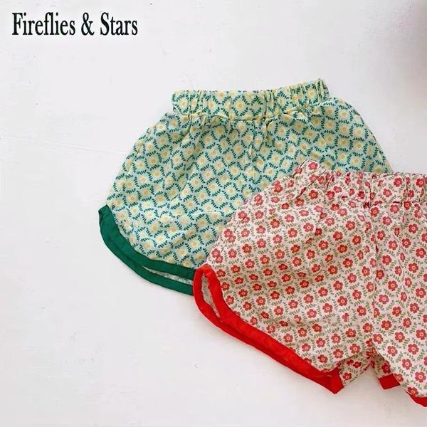 

shorts summer girls baby kids bottoms children vacation clothes purple small floral print cotton 1 to 7 yrs, Black