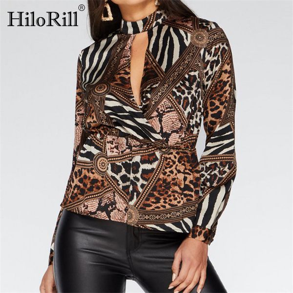 Animal Impressão Blusa Camisa Mulheres Casual Leopardo Recorte V-Pescoço S Solto Senhoras Top Blusas Mujer de Moda 210508