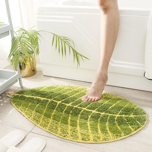 

carpets cotton carpet bathroom shower room kitchen water-absorption thicken non-slip leaf pattern green ground household mat