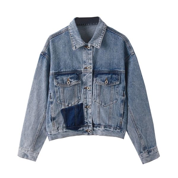 

women denim jacket patchwork c0132 210514, Black;brown