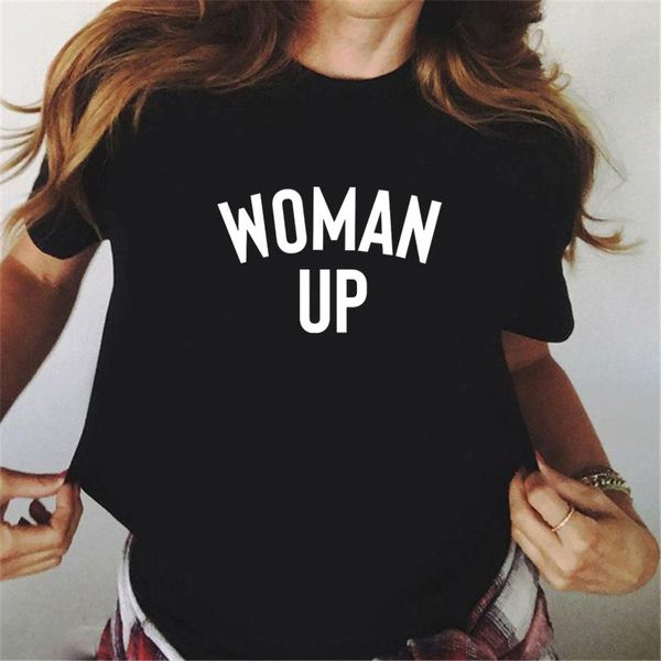 

women's t-shirt woman up feminist t shirt for women girl power sisters t-shirts femme high street black tees plus size letter slogan, White