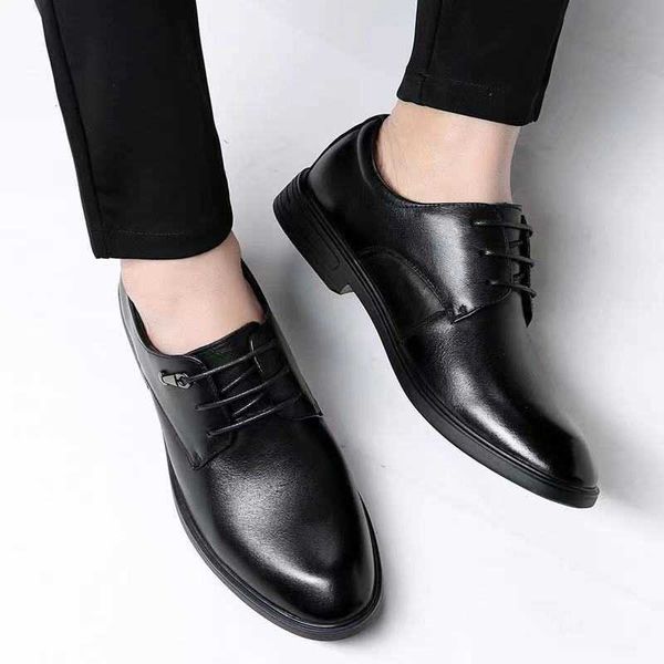 

21 summer men's leather shoes real business formal ess breathable work headband cowhide british style, Black