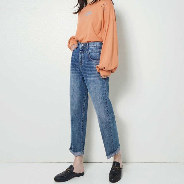 

jeans in new spring and summer of 2021 women's high waist, loose thin, easy to match, dad's radish pants, Blue