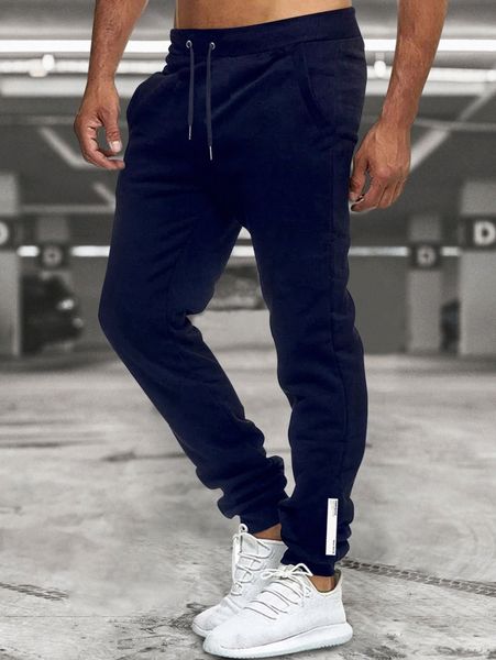 

men letter patched drawstring waist sweatpants l0x2#, Black