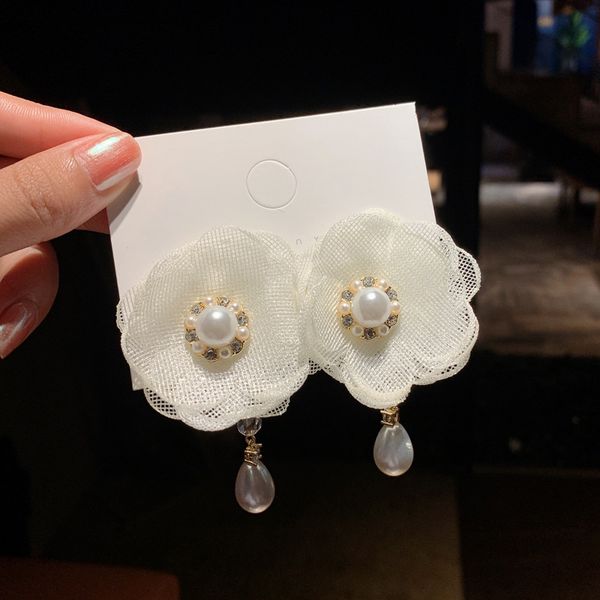 

2021 elegant women chic flower dangle earrings party wedding brincos, Silver