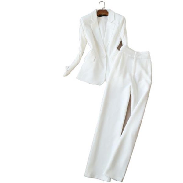 

white suit suits women autumn fashion one button long sleeve + casual high waist wide leg pants trousers two-piece set women's two piec