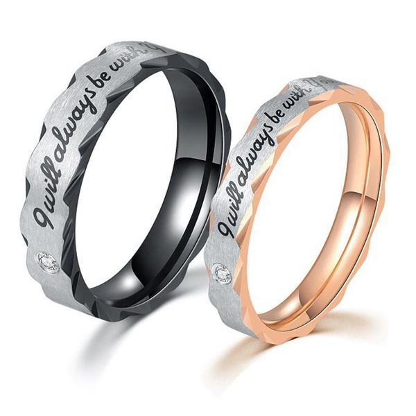 

wedding rings for women stainless steel rose gold color fine men jewelry valentine's day engraved i will always be with you, Slivery;golden