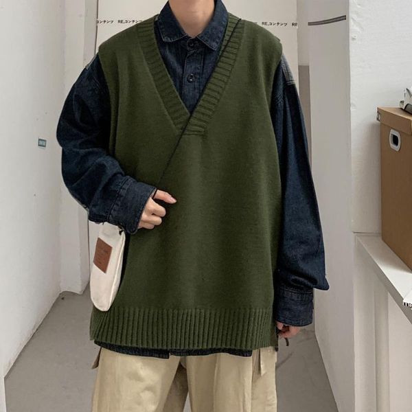 

men's vests 2021 fashion sleeveless pullover wool sweaters vest in warm knitting loose 6 color coats clothes plus size m-2xl, Black;white