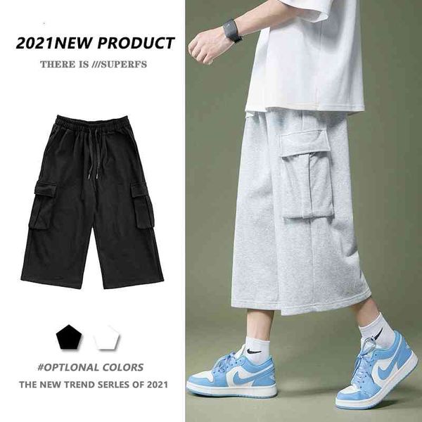 

men's pants summer wide-leg fashion black gray casual men streetwear loose hip-hop pocket cargo mens sweatpants 1ika