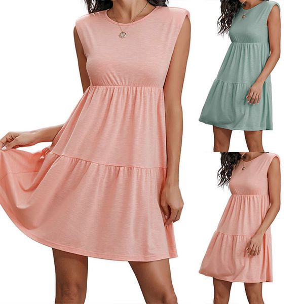 

casual dresses women's skirt stitching svels round neck shoulder pad drs, Black;gray