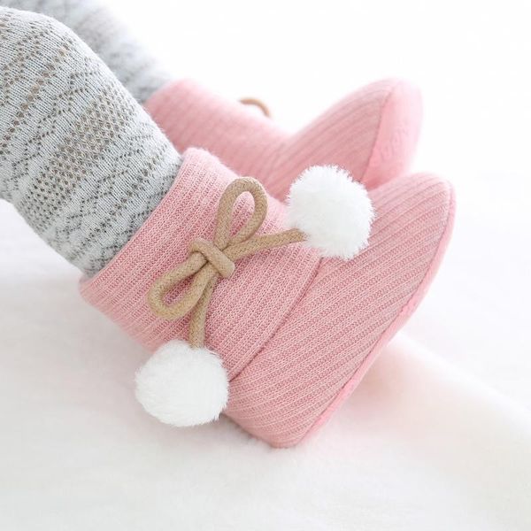 

first walkers winter baby shoes warm boots for girls boys fur knitted ankle snow solid flower walker born toddler booties 0-18m