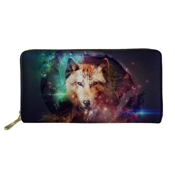 

wallets women wallet zipper 3d wolf long pu leather purse ladies luxury design card for female clutch coin pouch, Red;black