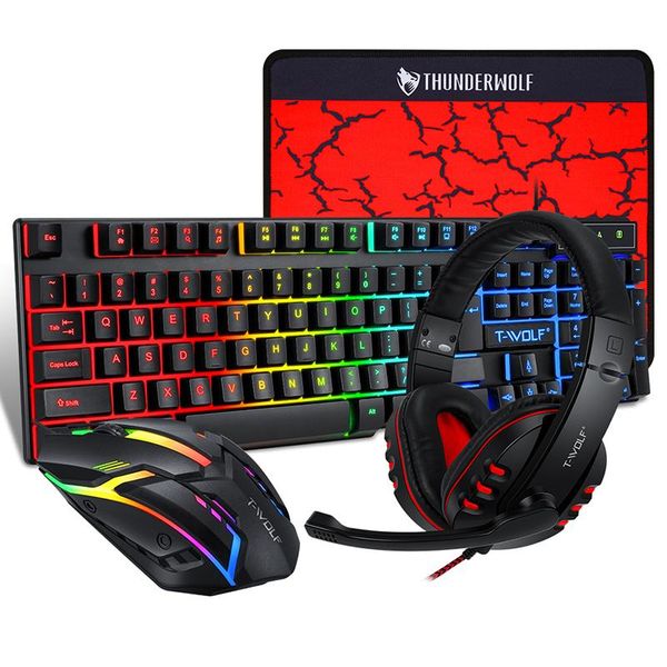 

keyboard mouse combos gaming wired kit game pad rainbow retractable headset 104keys backlight gamer mause for pc laptop