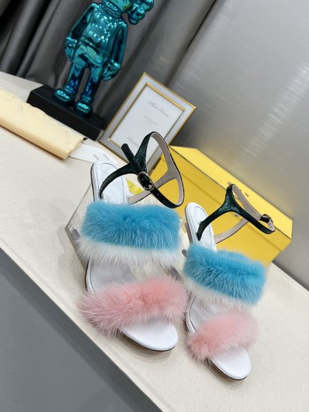 

fashion- fluffy sandals girls shoes furry slippers fur slippers luxury designer casual shoes, Black