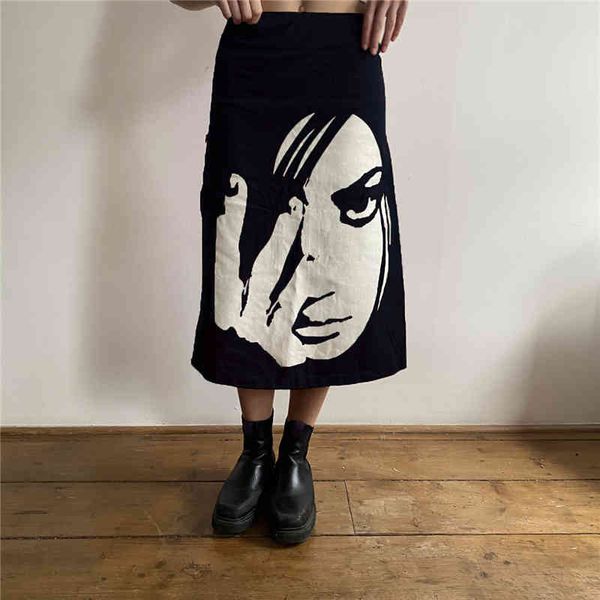 

casual dresses years 90s punk portrait print skirt e-girl harajuku pattern female abstract high waist streetwear gothic 2542, Black;gray